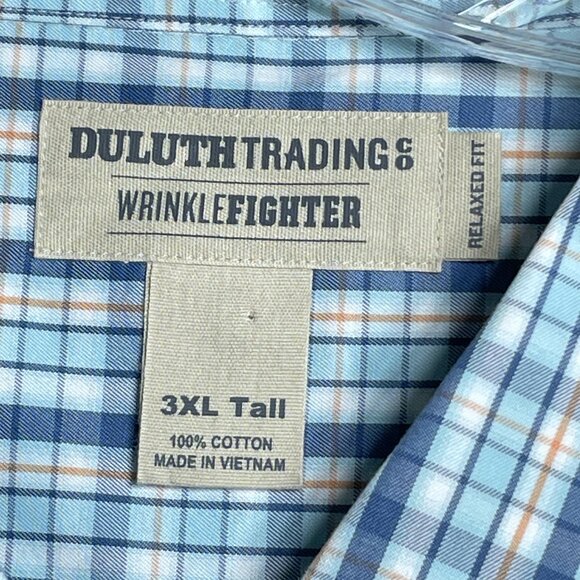 Duluth Trading Co Shirt Mens Size 3XLT Tall Blue Plaid Wrinkle Fighter Pocket - Picture 4 of 7